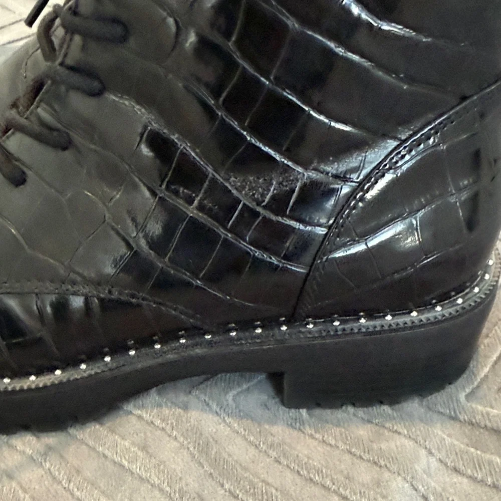 A New Day Black Croc-Embossed Lace-Up Comabt Boots - Picture 5 of 14